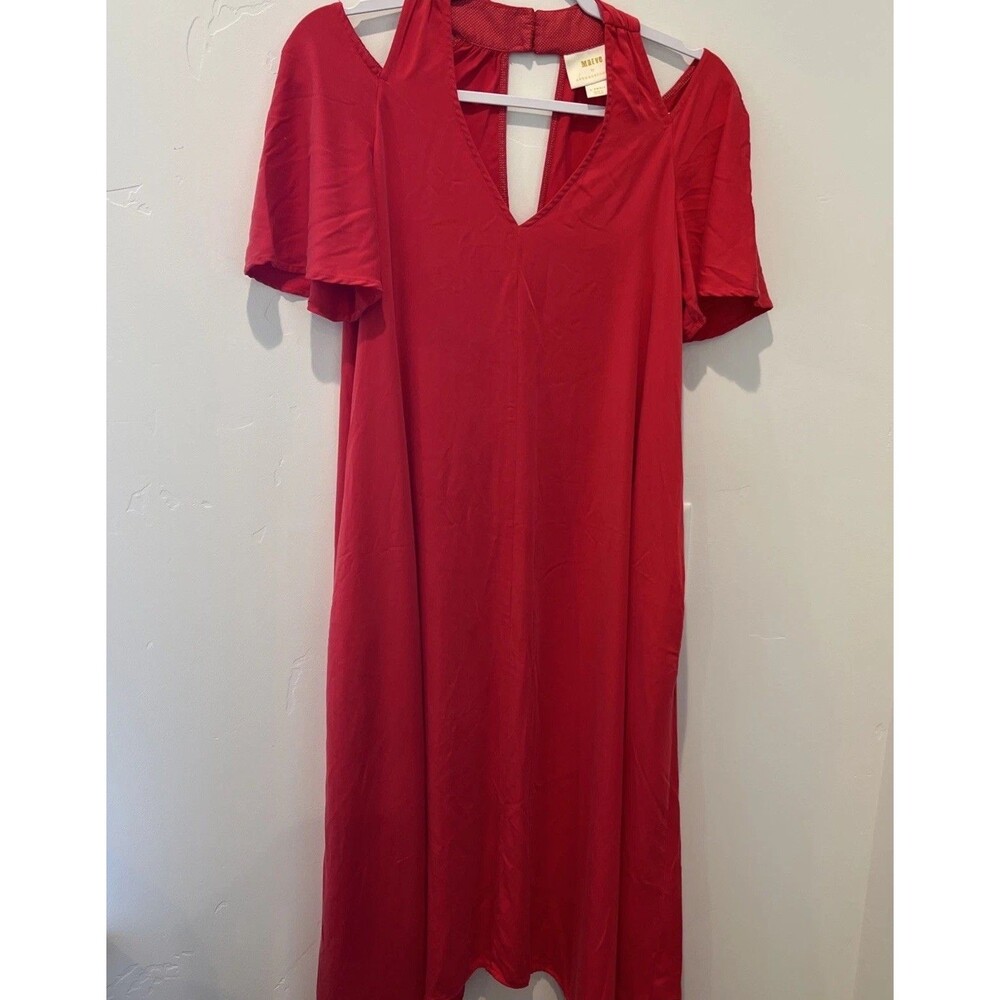 Anthropologie Maeve Red Cupro Cold Shoulder Georgianna Midi Dress XS Flattering